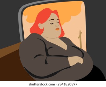 Solitary Train Journey of a Plus-Size Woman at Dusk