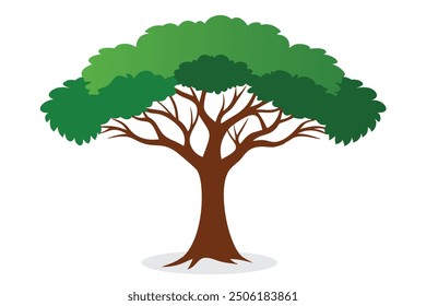 Einzelner Baum steht deutlich auf stark weißem Hintergrund, betont seine natürliche Schönheit und bildet eine flache Vektorgrafik auf weißem Hintergrund.