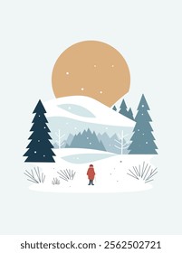 A Solitary Wanderer Beneath the Golden Winter