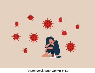 Solitude and depression from social distancing. Anxiety from virus infection, isolated stay home alone in COVID-19 coronavirus crisis.