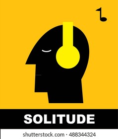 solitude. me time. Human head with headphones set. introvert
