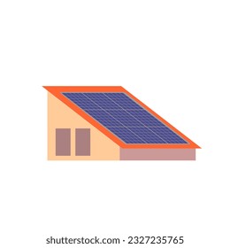 Sollar panels on house roof, sustainable energy vector isolated on white background.