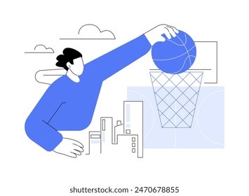 Solo basketball drills isolated cartoon vector illustrations. Athlete boy throw the ball into the basket, player training alone, urban court, sport addiction, outdoor workout vector cartoon.