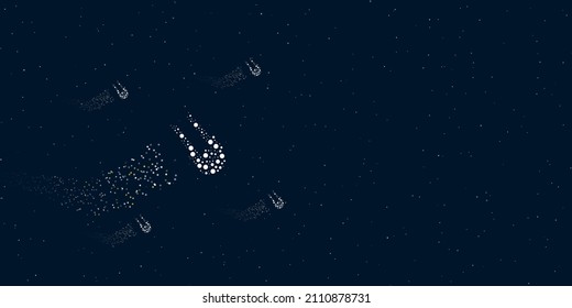 A solo bobsleigh symbol filled with dots flies through the stars leaving a trail behind. There are four small symbols around. Vector illustration on dark blue background with stars