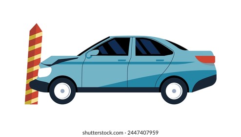 Solo car accident vector illustration, isolated on white background for easy use.