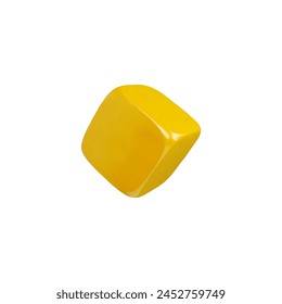 Solo golden yellow 3D dice icon without dots, floating against a white background, captured in a tilted view as a sleek vector illustration.