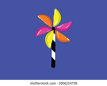 Solo hand drawn vector icon of a fruit fan, slices of citrus fruit make a pinwheel on a deep blue background, sticker tattoo and card design, single art print in psychedelic pop cartoon style