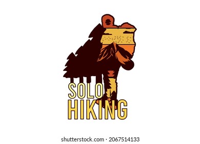 solo hiking silhouette retro design