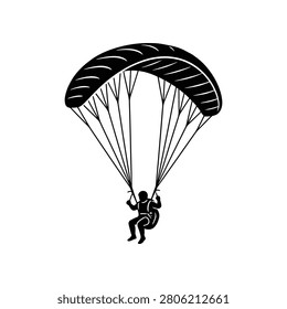 A solo paraglider in mid-descent. This graphic element signifies adventure extreme sports and personal achievement for marketing.
