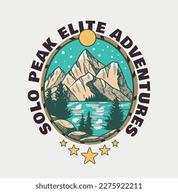 Solo peak elite adventure community badge illustration vector