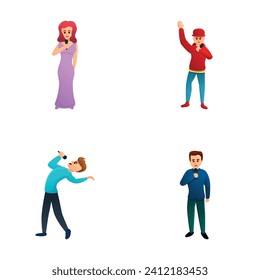 Solo performance icons set cartoon vector. Singer performance. Performance, show, singing