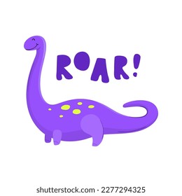 Solo print illustration with cute dinosaurs and hand drawn lettering Roar! Funny pet for apparel, room decor, tee print design, poster and greeting card