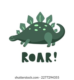 Solo print illustration with cute dinosaurs and hand drawn lettering Roar! Funny pet for apparel, room decor, tee print design, poster and greeting card