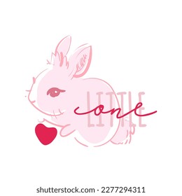 Solo print illustration with cute rabbit and hand drawn lettering Little One. Funny pet  for apparel, room decor, tee print design, poster and greeting card