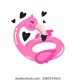 Solo print illustration with flamingo and hand drawn black hearts. Funny bird for apparel, room decor, tee print design, poster and greeting card