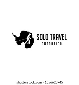 solo traveler in antartica map logo template design - vector