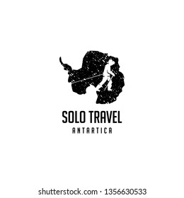 solo traveler in antartica map logo template design - vector