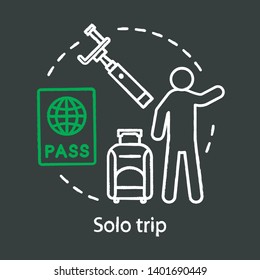 Solo trip chalk concept icon. Travel style idea. City tours. Traveling alone. Vacation destinations. Vector isolated chalkboard illustration