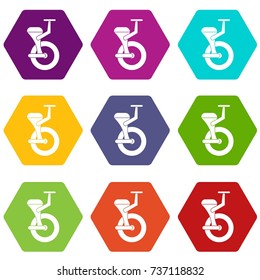 Solo wheel icon set many color hexahedron isolated on white vector illustration