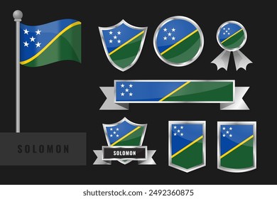 Salomon-Flagge gesetzt. Kollektion der nationalen Embleme der Salomonen. Flache Gestaltung der Flaggen Kollektion