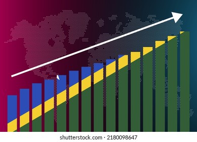 Solomon Island bar chart graph, increasing values, country statistics concept, Solomon Island country flag on bar graph, upward rising arrow on data, news banner idea