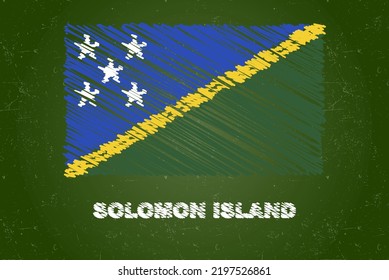 Solomon Island flag with chalk effect on green chalkboard, hand drawing country flag concept, green blackboard with Solomon Island flag, chalk texture, flag for kids, classroom material