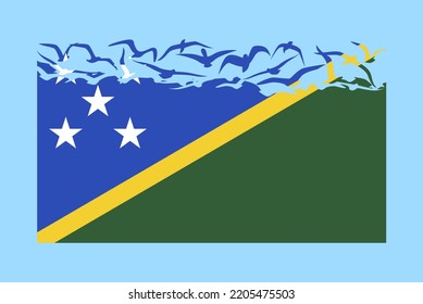Solomon Island flag with freedom concept, independent country idea, Solomon Island flag transforming into flying birds vector, sovereignty metaphor, flat design