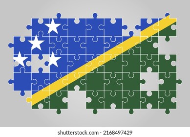 Solomon Island flag shape of jigsaw puzzle vector, puzzle map, Solomon Island flag for children and classroom, country logo asset, solve problem concept, flat design