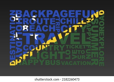 Solomon Island flag shape of travel keywords, travel concept, abroad vacation idea, simple flat design, Solomon Island flag mask on holiday words, tourism banner