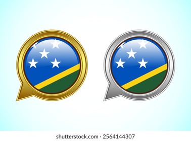 Solomon Island flag speech bubble. Speaking flag icon in gold and silver color