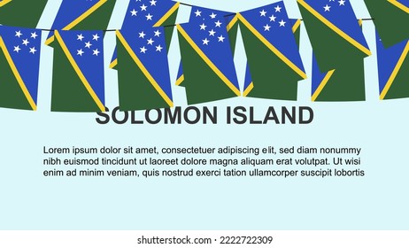 Banderas de las Islas Salomón colgando de una cuerda, concepto de celebración y saludo, muchas banderas de las Islas Salomón con espacio de texto, pancarta y idea de afiche, material de decoración, día de la independencia