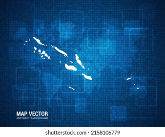 Mapa de la isla Salomón con textura abstracta de tablero de píxeles con tecnología de fondo azul.