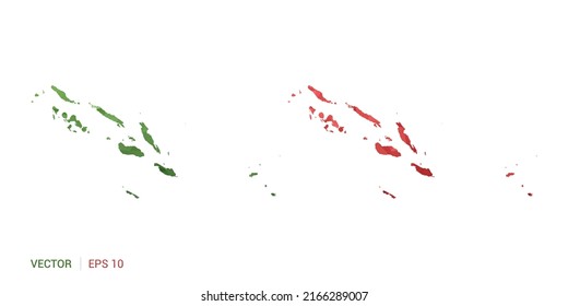 Solomon Island map of abstract vector polygon set couple color green and red.