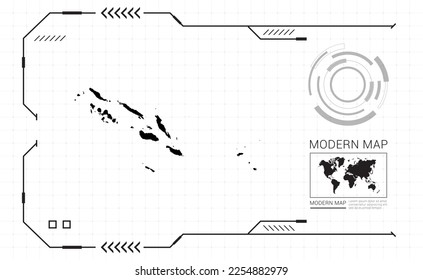 Mapa de la isla Salomón del marco digital negro HUD, GUI, interfaz de interfaz de usuario vector de radar.