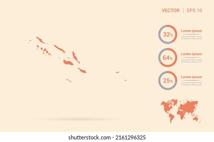 Mapa de la isla Salomón del vector infográfico abstracto anaranjado.