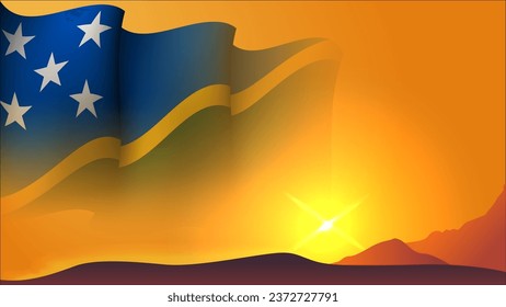 solomon island waving flag background design on sunset view vector illustration suitable for poster, social media design event on solomon island