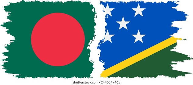 Solomon Islands and Bangladesh grunge flags connection, vector