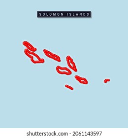 Mapa de esquema en negrita de las Islas Salomón. Borde rojo brillante con sombra suave. Placa de nombre de país. Ilustración vectorial.
