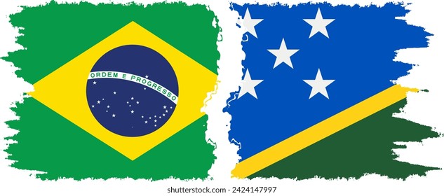 Solomon Islands and Brazil grunge flags connection, vector