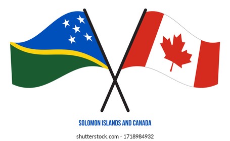 Solomon Islands and Canada Flags Crossed And Waving Flat Style. Official Proportion. Correct Colors.