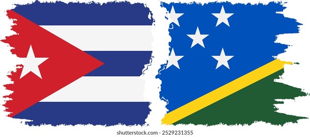 Solomon Islands and  Cuba grunge flags connection, vector