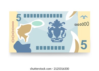 Ilustración del vector del dólar de las Islas Salomón. Dinero salomón puso billetes en paquete. Dinero en papel 5 SBD. Estilo plano. Aislado sobre fondo blanco. Diseño sencillo y mínimo.