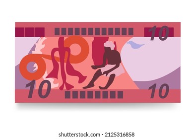 Solomon Islands Dollar Vector Illustration. Solomon money set bundle banknotes. Paper money 10 SBD. Flat style. Isolated on white background. Simple minimal design.