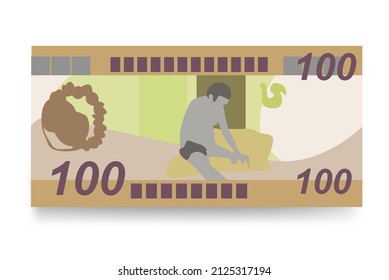 Solomon Islands Dollar Vector Illustration. Solomon money set bundle banknotes. Paper money 100 SBD. Flat style. Isolated on white background. Simple minimal design.