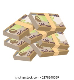 Ilustración del vector del dólar de las Islas Salomón. Dinero salomón puso billetes en paquete. Dinero en papel 100 SBD. Estilo plano. Aislado sobre fondo blanco. Diseño sencillo y mínimo.