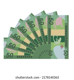 Solomon Islands Dollar Vector Illustration. Solomon money set bundle banknotes. Paper money 50 SBD. Flat style. Isolated on white background. Simple minimal design.