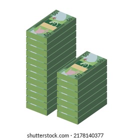 Ilustración del vector del dólar de las Islas Salomón. Dinero salomón puso billetes en paquete. Dinero en papel 50 SBD. Estilo plano. Aislado sobre fondo blanco. Diseño sencillo y mínimo.