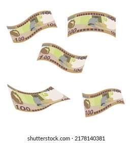Salomonen Dollar-Vektorgrafik. Solomon-Geld-Paket-Banknoten. Falling, fliegendes Geld 100 SBD. Flacher Stil. Einzeln auf weißem Hintergrund. Einfaches minimales Design.