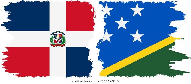 Solomon Islands and Dominican Republic grunge flags connection, vector