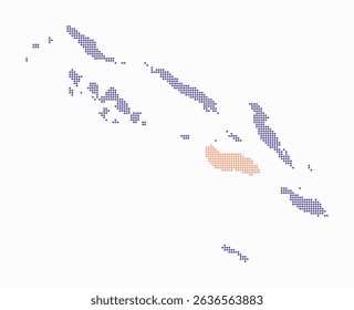 Solomon Islands dotted map. Digital style map of the country on white background. Solomon Islands shape with circle dots. Colored dots style. Small size circles. Classy vector illustration.